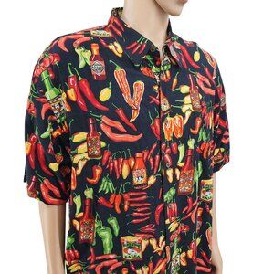 Spicy Chili Pepper Print Big Dogs Short-Sleeve Shirt X-Large Black Rayon 1983 De